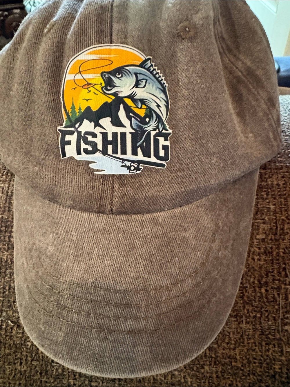 Brown Fishing Baseball Cap with Graphic Logo - Unbranded